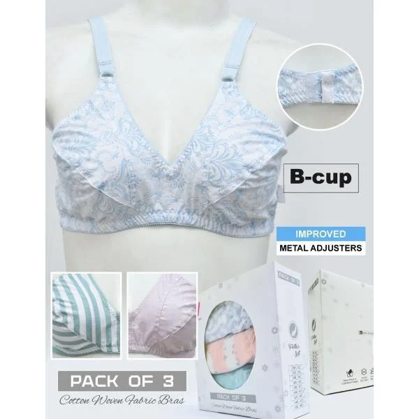 Pack Of 3 Printed Cotton Woven Fabric Bras FN104 (Non Padded, Non Wired) For Women Chic Lace Bra