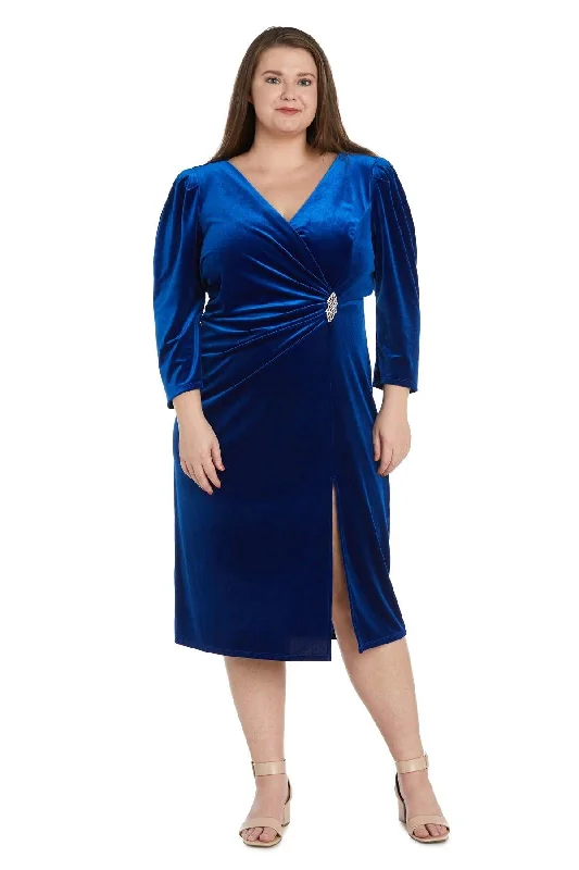 R&M Richards 9126W Short Cocktail Plus Size Velvet Midi Dress Comfortable Knitwear Midi Dress