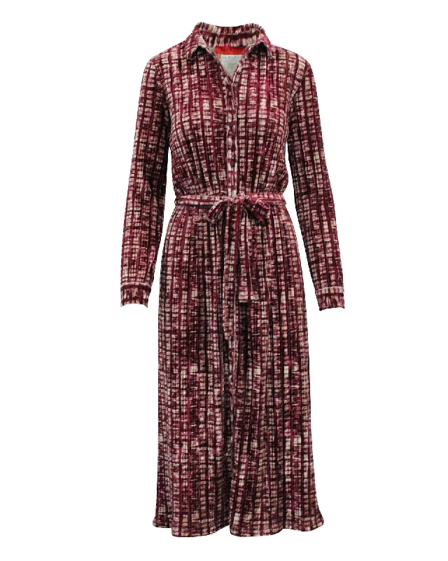 Dark Pink Checked Velvet Midi Dress Cozy Wide Strap Midi Dress