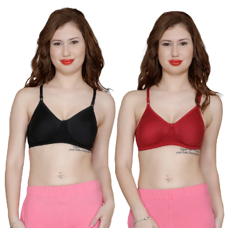 T.T. Women Orignal Molded Bra Pack Of 2 Black-Maroon Cozy Sleep Bra