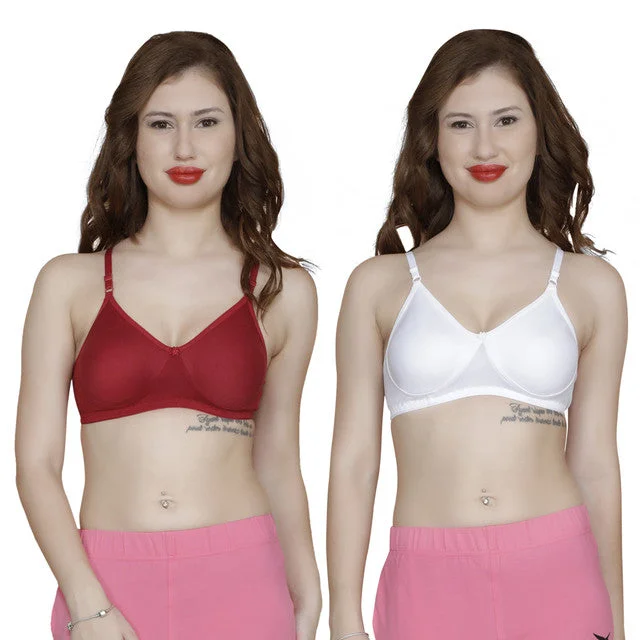 T.T. Women Orignal Molded Bra Pack Of 2 White-Maroon Wireless Push-Up Bra