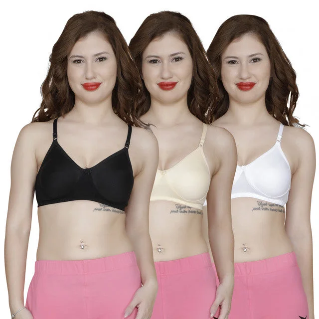 T.T. Women Orignal Molded Bra Pack Of 3 Black-Skin-White Soft Lace Bra