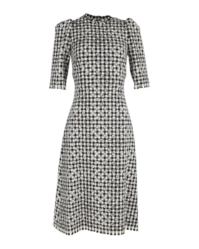 Houndstooth Midi Dress in High-Quality Cotton by Dolce & Gabbana Trendy Smocked Detail Midi Dress