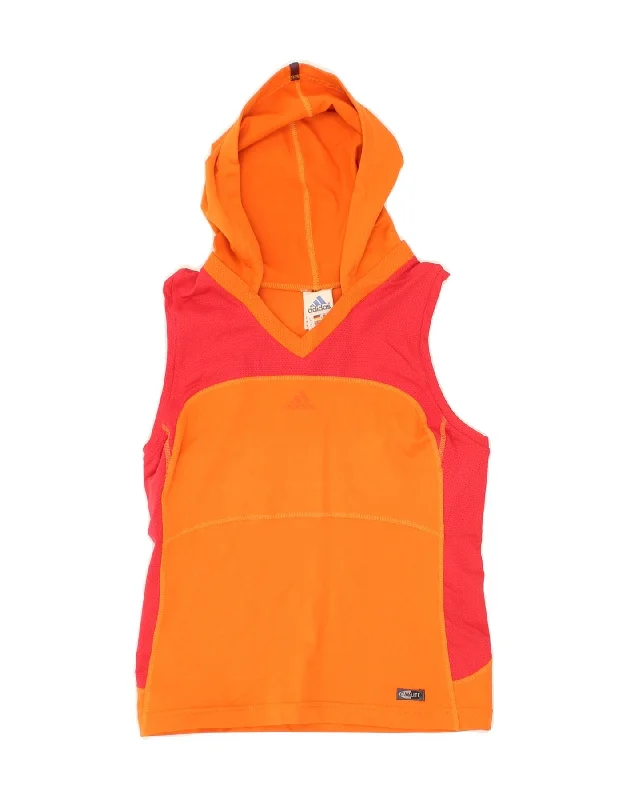 ADIDAS Womens Climalite Crop Hooded Vest Top UK 14 Medium  Orange Hoodie Jacket Zipper Layering