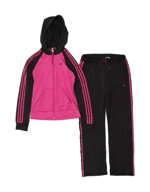 ADIDAS Womens Hooded Full Tracksuit UK 10 Small Pink Colourblock Polyester Hoodie with Slim Fit Tailored Modern