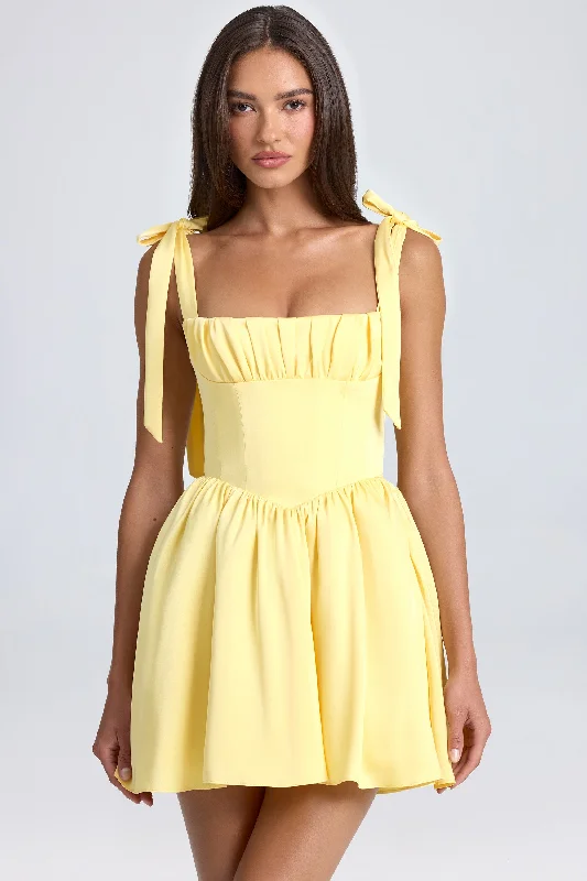 Draped Corset Mini Dress in Lemon Sherbet Stylish Ribbed Mini Dress