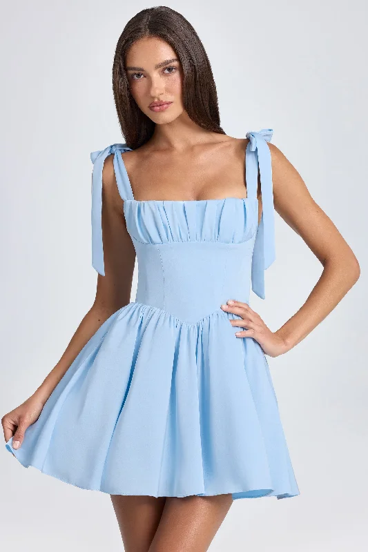 Draped Corset Mini Dress in Powder Blue Casual Button-Up Mini Dress