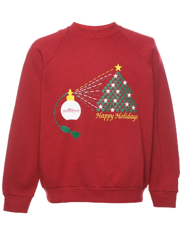 Christmas Tree Design Sweatshirt - L Hoodie with Mesh Breathable Sporty