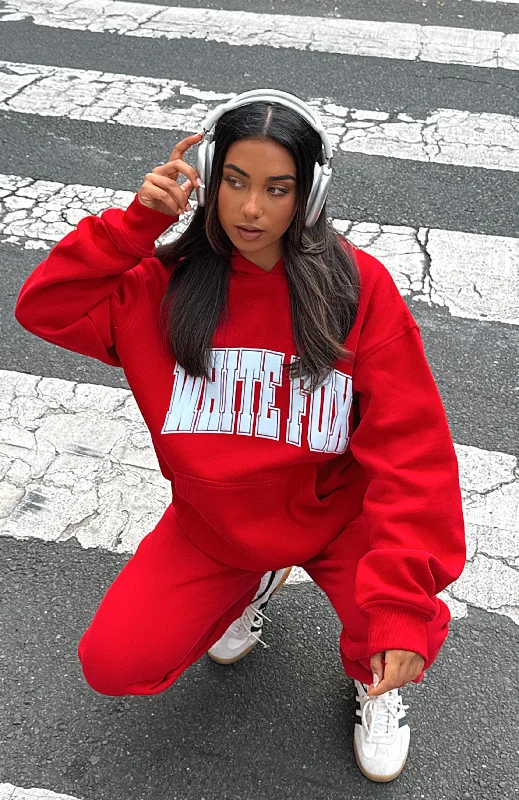 Decade Classics Varsity Oversized Hoodie Red Hoodie with Set-In Sleeves Structured Classic