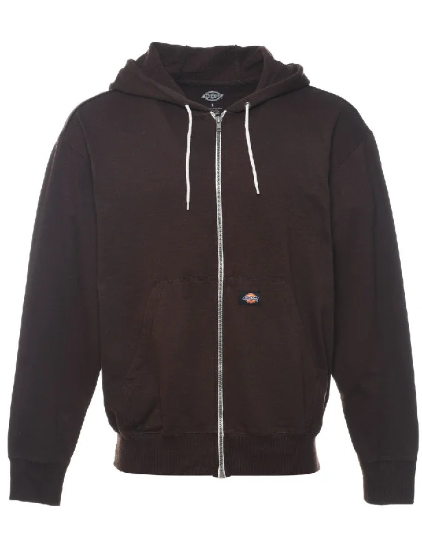 Dickies Brown Hooded Sweatshirt  - L Hoodie with Double Zipper Versatile Adjustable