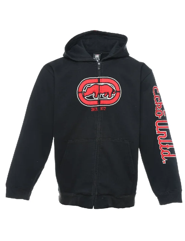 Ecko Unltd. Black & Red Printed Hoodie - XL Hoodie with Metallic Shiny Futuristic