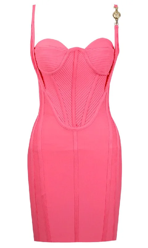 Electric Playground <bR><span>Pink Sleeveless Spaghetti Strap Bustier Sweetheart Neck Bodycon Bandage Mini Dress</span> Chic Puff Sleeve Mini Dress