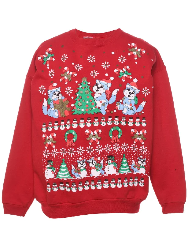 Festive Print Christmas Sweatshirt - L Hoodie Sweatshirt Pullover