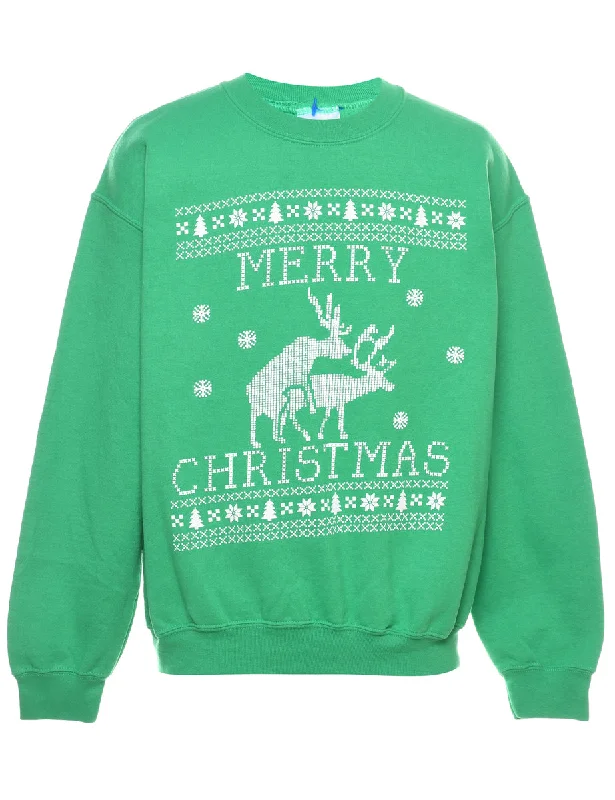 Festive Season Christmas Sweatshirt - M Hoodie with Applique Textured Unique