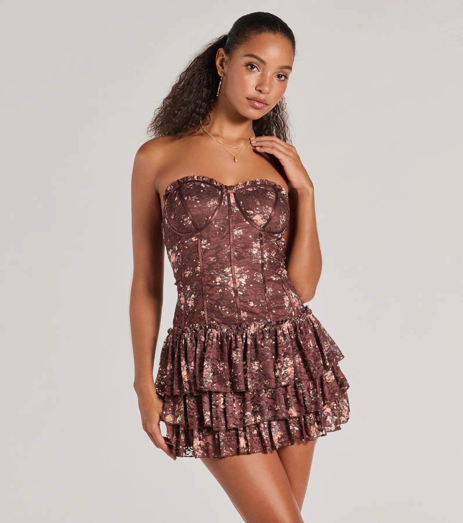 Flirty Fleur Strapless Floral Lace Mini Dress Comfortable Bodycon Mini Dress