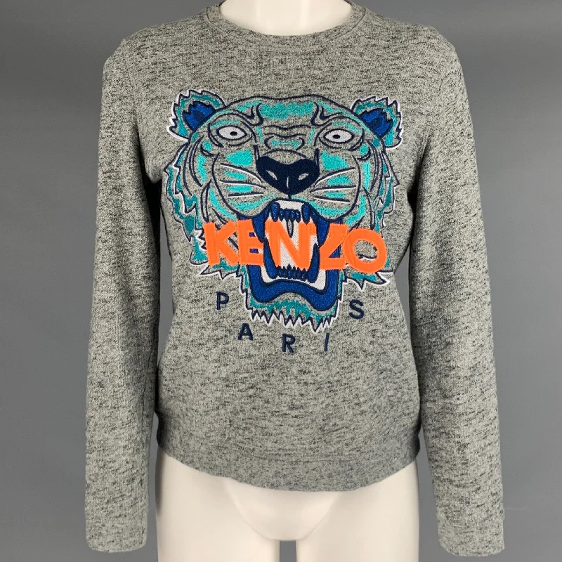 KENZO Size S Grey Blue Tiger Logo Embroidery Crew Neck Sweatshirt Hoodie with Crew Neck Simple Timeless KENZO Size S Grey Blue Tiger Logo Embroidery Crew Neck Sweatshirt Hoodie with Crew Neck Simple Timeless