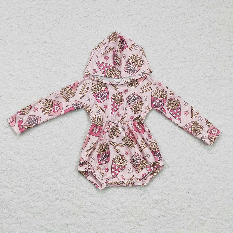 LR0244 Baby Girl Fries Long Sleeves Hoodie Valentine's Romper Oversized Hoodie Comfort Casual