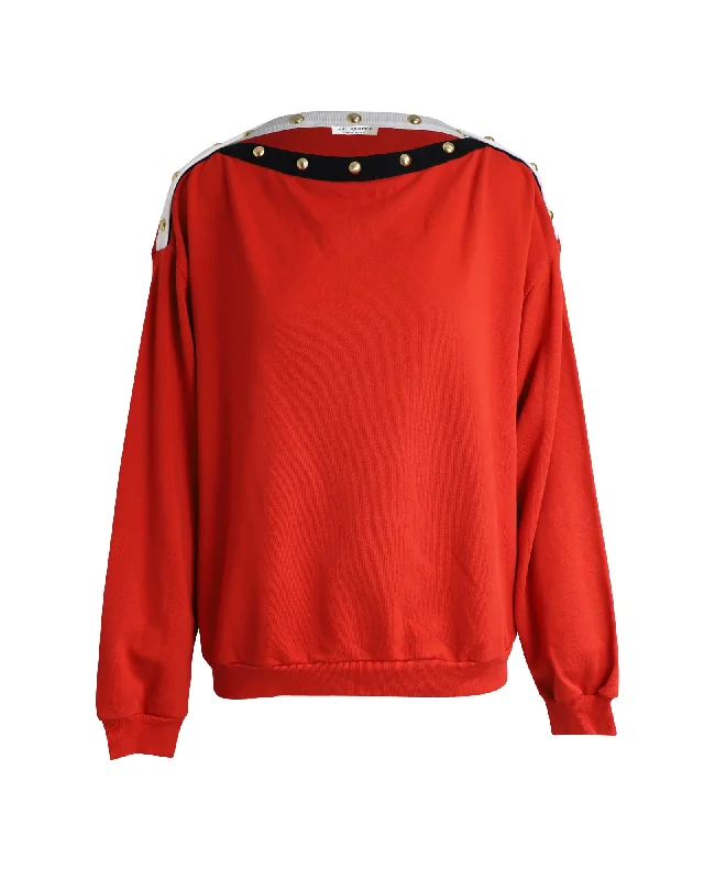 Philosophy di Lorenzo Serafini Embellished Sweatshirt in Red Cotton Hoodie with Mock Neck Collared Structured