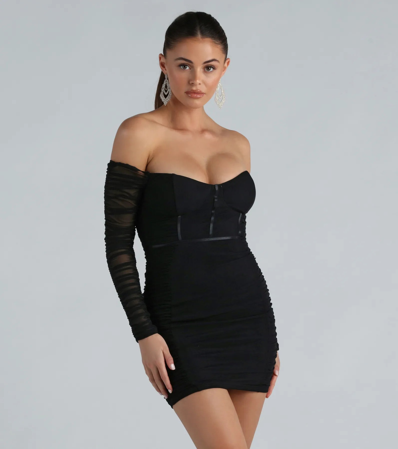 Risk Taker Off-The-Shoulder Mini Dress Classic Solid Mini Dress