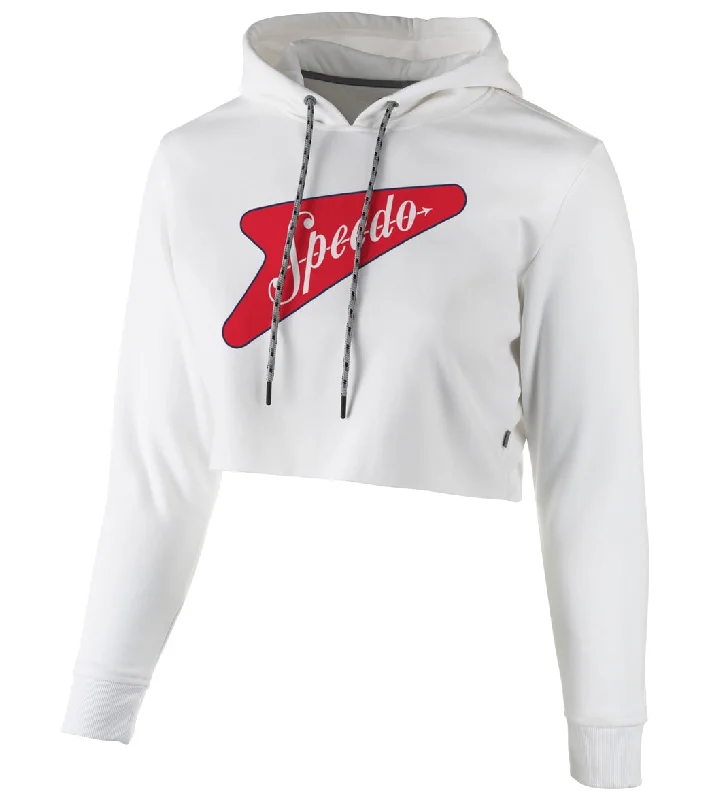 Speedo Women's Bondi Crop Hoodie White Hoodie with Crew Neck Simple Timeless