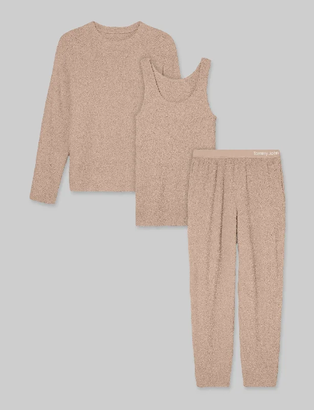 Women's Plush Tank, Sweatshirt & Jogger Set Hoodie with Oversized Fit Loose Comfortable