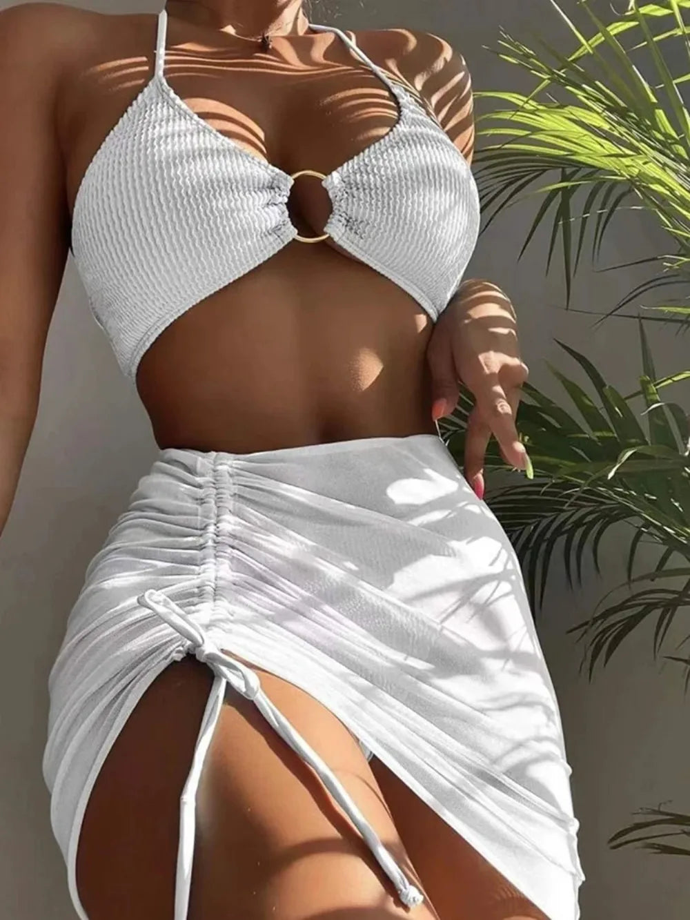 2024 New Bikini Low Waist Three Pieces Women Bandage Swimwear Female Beachwear Bathing Swimsuit Lace-Detail Bikini Set