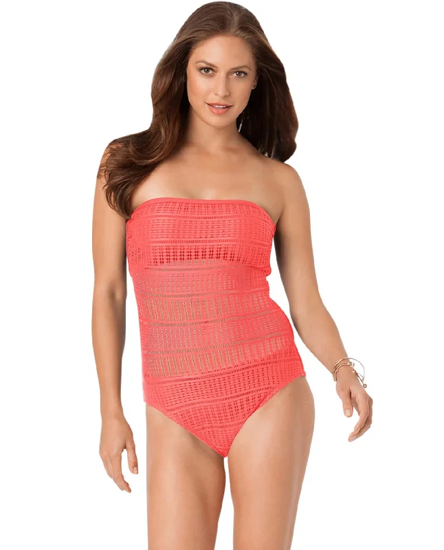 Anne Cole Watermelon Lace Crochet Bandeau One Piece Swimsuit Classic Two-Piece Bikini