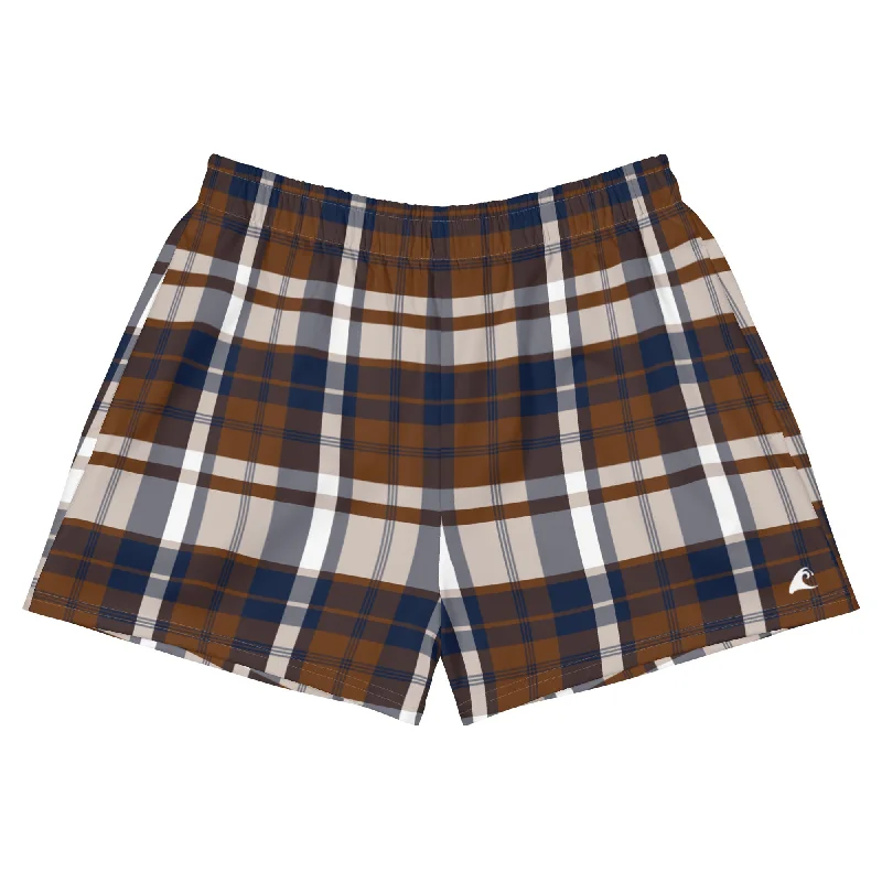 Brown and Navy Blue Preppy Plaid Women's Athletic Swim Shorts Sexy Monokini Swimsuit Brown and Navy Blue Preppy Plaid Women's Athletic Swim Shorts Sexy Monokini Swimsuit