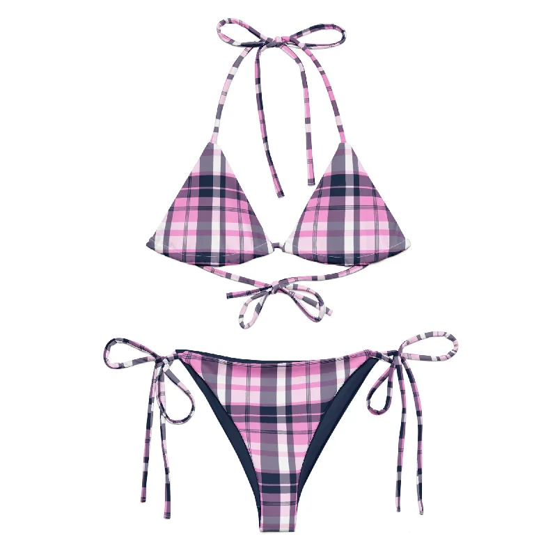 Pink and Navy Blue Preppy Surfer Girl Plaid String Bikini Swimsuit Fun Pattern Swimsuit Pink and Navy Blue Preppy Surfer Girl Plaid String Bikini Swimsuit Fun Pattern Swimsuit