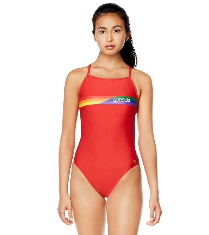 Speedo Pride Women's Graphic One Back One Piece Swimsuit Bittersweet Quick-Dry Swimsuit