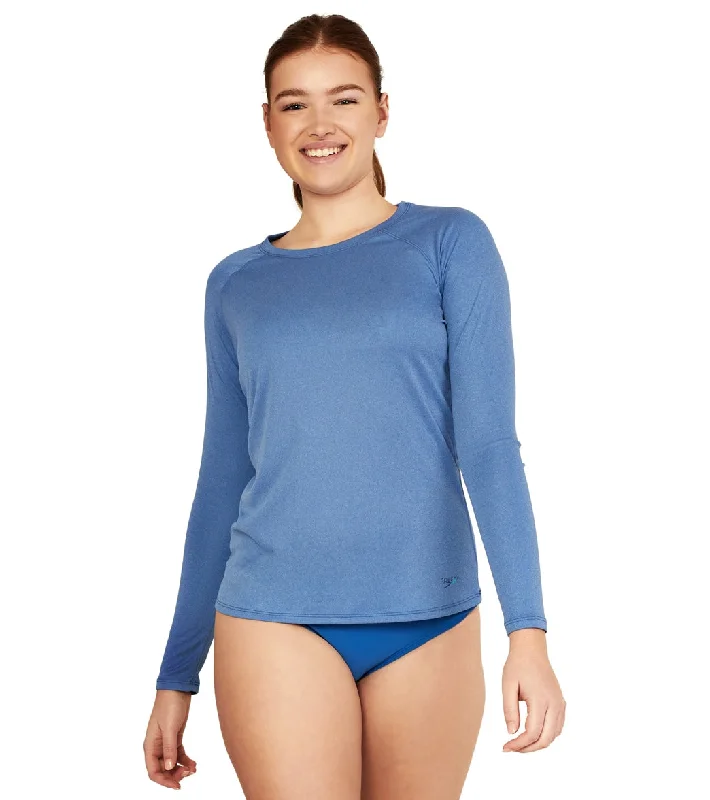 Speedo Women's Heather Long Sleeve Swim Tee Bright Cobalt Strapless Swimsuit Top