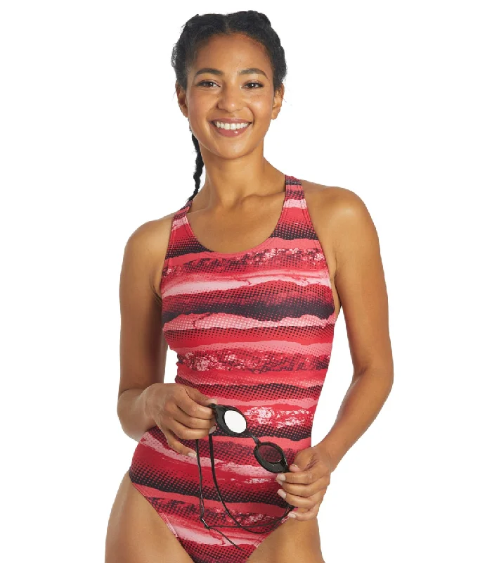 Sporti Deep Wide Strap One Piece Swimsuit (22-40) Red Button-Front Swimsuit