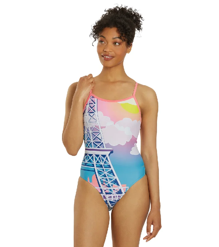 Sporti Paris Market Day Thin Strap One Piece Swimsuit (22-44) High-Waisted Swim Bottoms