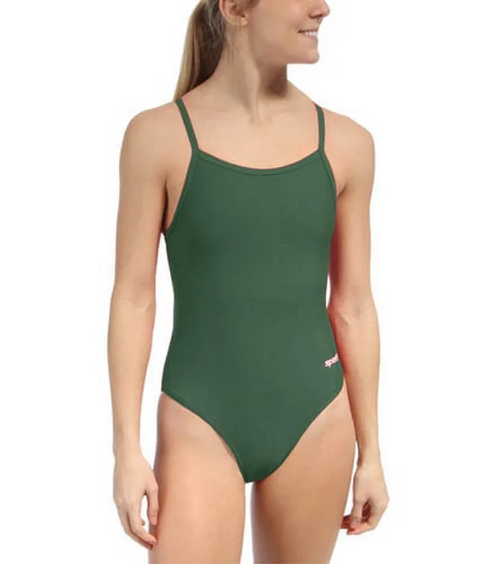 Sporti Solid Thin Strap One Piece Swimsuit (22-44) Dark Green Classic Monokini Design