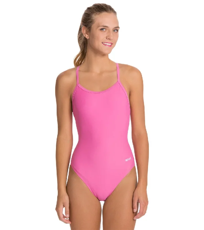 Sporti Solid Thin Strap One Piece Swimsuit (22-44) Light Pink Adjustable Bikini Bottoms