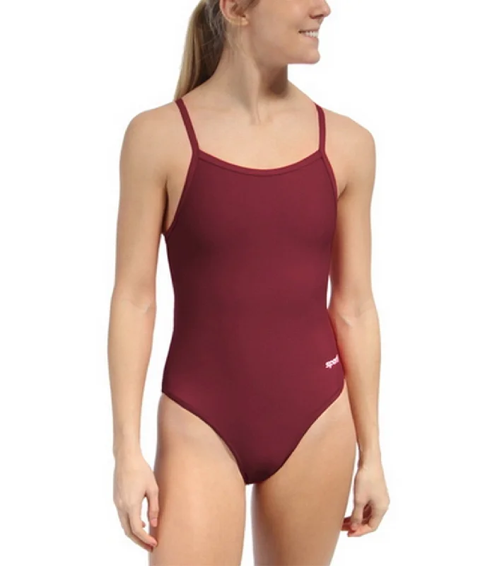 Sporti Solid Thin Strap One Piece Swimsuit (22-44) Maroon Comfortable Swim Dress