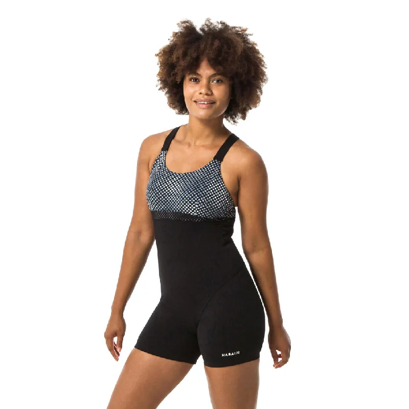 Women's Aquafit-Aquabiking Shorty 1-Piece Swimsuit Elea Bul Black Grey Plunge Back Swimsuit