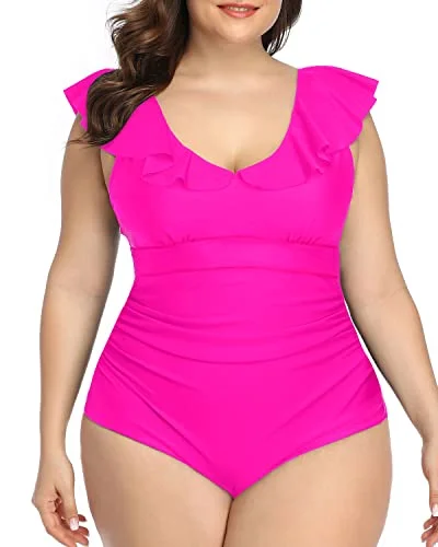 Perfectly Shaping Plus Size One Piece Swimsuits-Neon Pink Vintage Swimwear Look