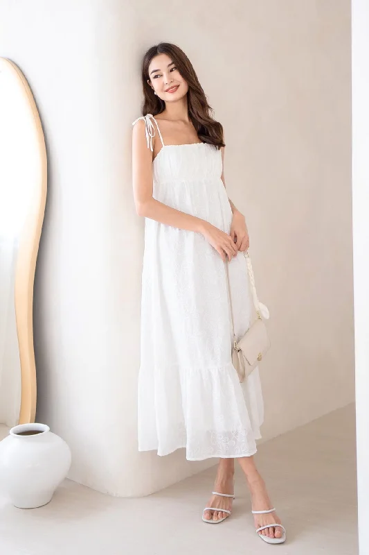 AMOUR TEXTURED MAXI DRESS IN WHITE Elegant Maxi Dress with Lace