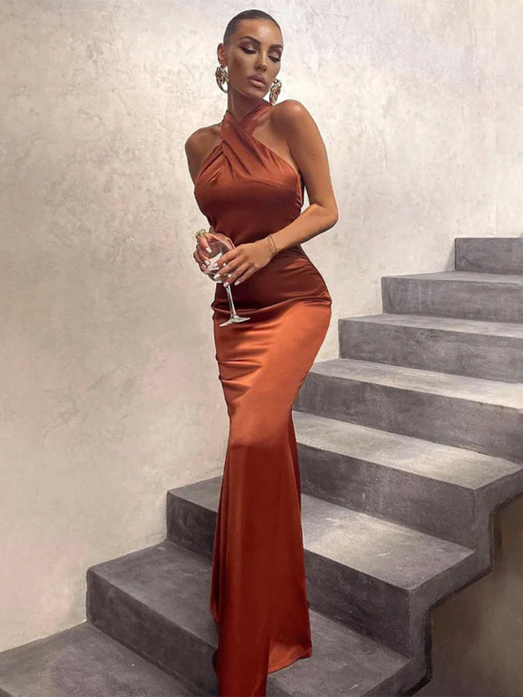 Sleeveless Cross Halter Backless Bodycon Sexy Elegant Party Club Evening Summer Maxi Dress Women Classic Strapless Maxi Dress