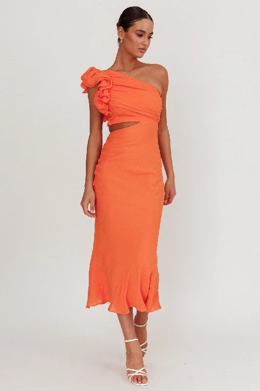 Deanna One-Shoulder Ruffle Maxi Dress Orange Elegant Maxi Dress with Ruffles