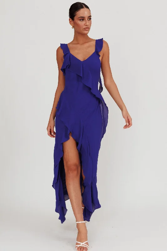 Joyride Ruffle Maxi Dress Royal Blue Fashionable Layered Maxi Dress