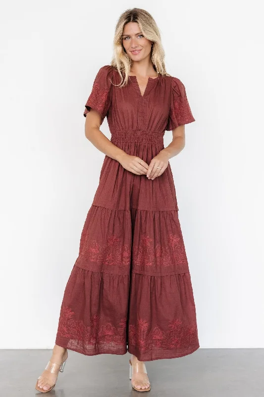 Kennedy Embroidered Maxi Dress | Marsala Stylish Button-Up Maxi Dress