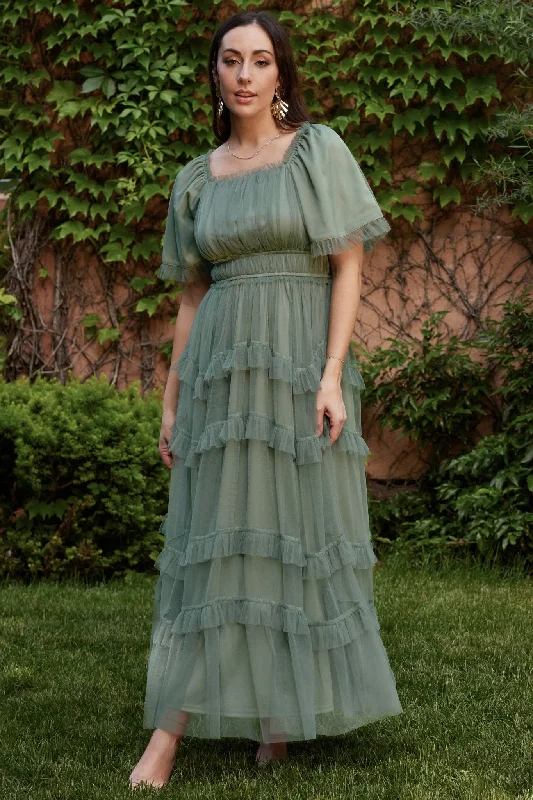 Magdalena Tulle Maxi Dress | Eucalyptus Comfortable Ruffle Maxi Dress