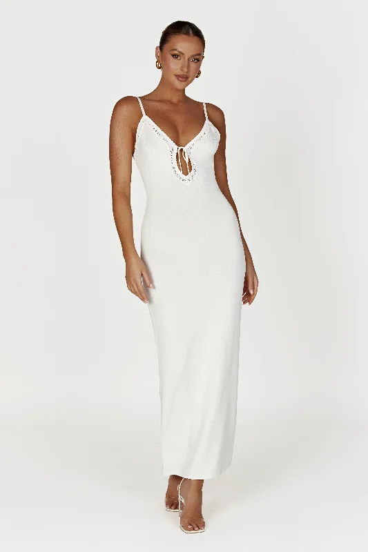 Maia Pointelle Knit Maxi Dress - White Cozy Wrap Maxi Dress