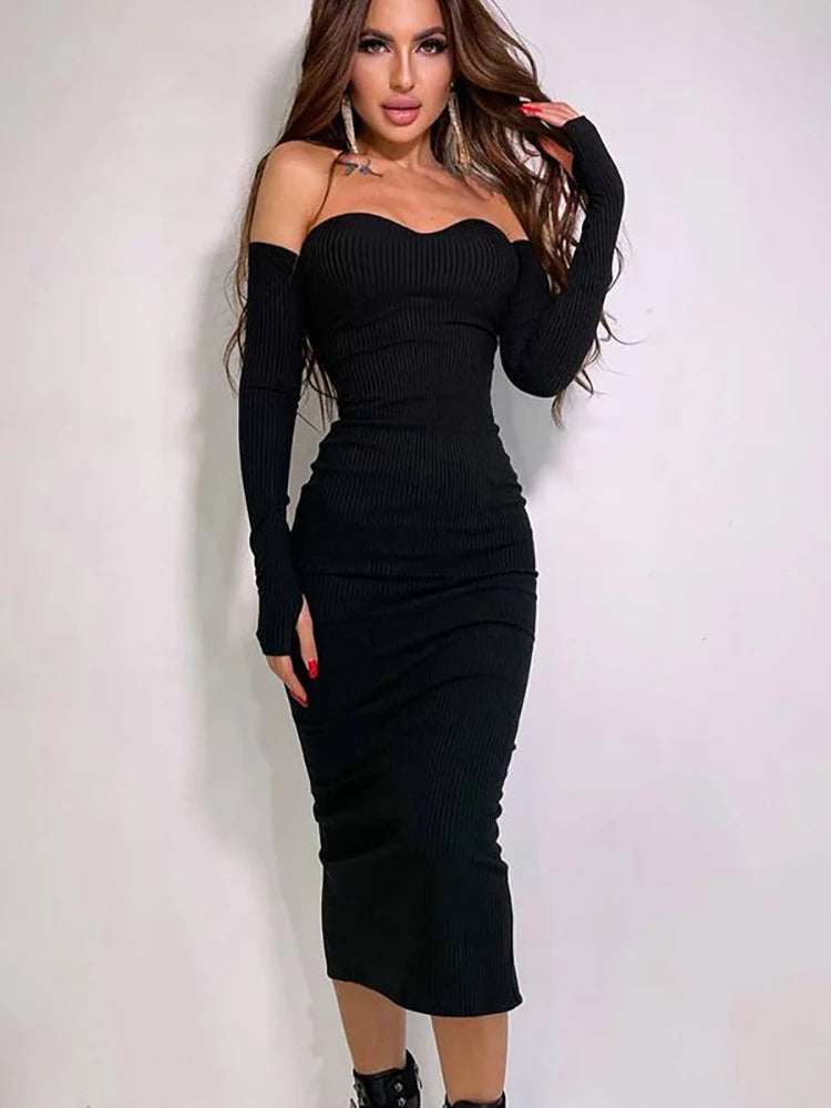 Off Shoulder Knitted Bodycon Maxi Dress Evening Party Maxi Dress Comfortable Cotton Maxi Dress