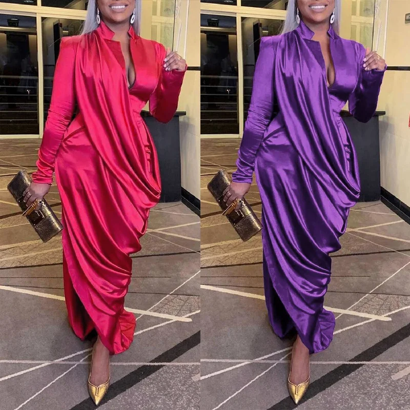 Spring 2023 New Arrivals Elegance Satin Maxi Dress Long Sleeve Slim Fit Party Gowns Women Evening Dress Classic A-Line Maxi Dress