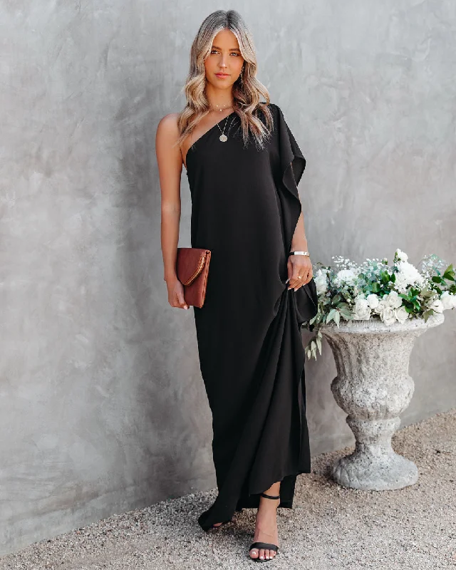 Strike A Pose One Shoulder Statement Maxi Dress - Black Fashionable Chiffon Maxi Dress