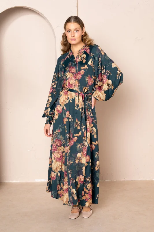 Zylvia Raglan Sleeve Maxi Dress Elegant Maxi Dress with Ruffles