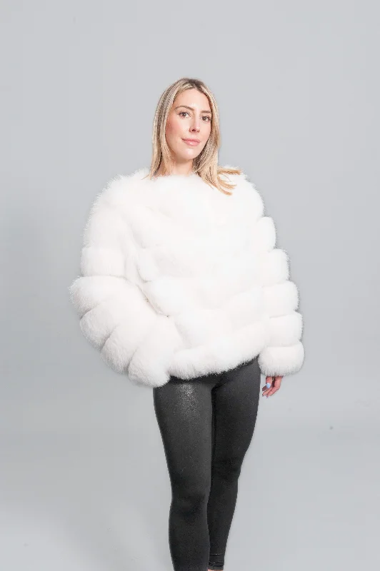 Puffer Fox Fur Short Jacket BY ORDER Stand-Up Collar Roll-Neck Collar Turtle Neck